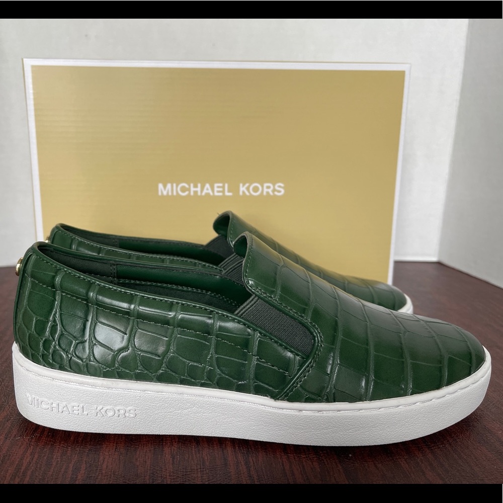 MICHAEL KORS KEATON SLIP ON SHOES CROC MOSS SIZE 7